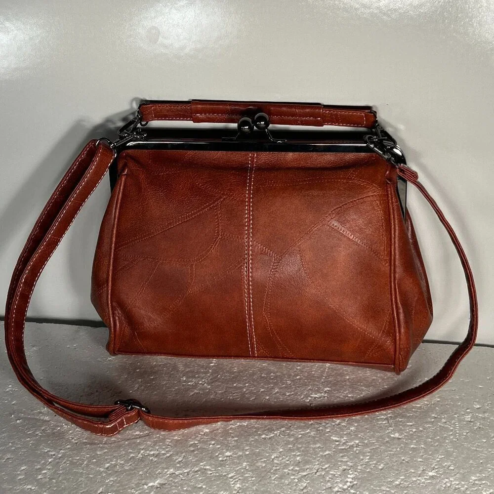 Brown Vintage Inspired NWOT Patchwork Leather Purse Crossbody Bag Cottage Retro